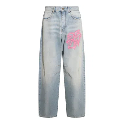 Palm Angels Faded Wide-leg Jeans In Blue