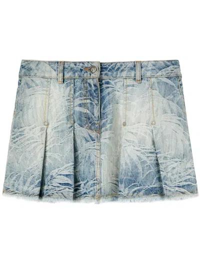 Palm Angels Palms-jacquard Pleated Mini Skirt In 4440 Medium Blue - Light Blue
