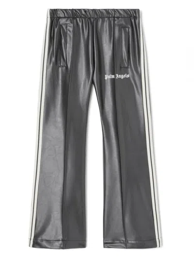 Palm Angels Kids' Faux-leather Track Pants In Black