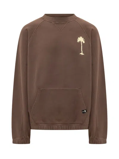 Palm Angels Feel High Regular Crew Sweatshirt In Brown-multicolor