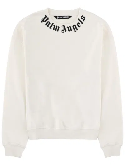 Palm Angels Logo-embroidered Cotton-lycra Sweatshirt In White
