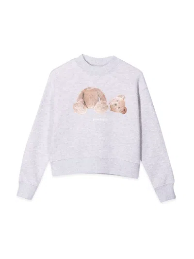Palm Angels Kids Teddy Bear-print Cotton Sweatshirt In Gray
