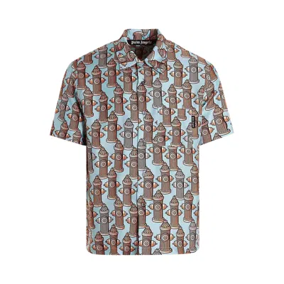 Pre-owned Palm Angels Fire Hydrant Bowling Shirt 'light Blue/brown' | Men's Size 52