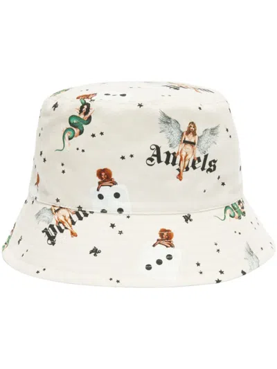 Palm Angels Pin Up All Over Bucket Hat In 0b84 Ivory - Multicolor