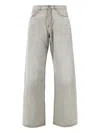 Palm Angels `curved Logo` Loose Jeans In Gray