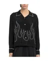 Palm Angels Flame-embroidered Shirt Crystal Embellishments In Black