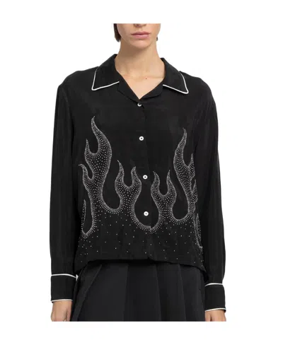 PALM ANGELS FLAME-EMBROIDERED SHIRT