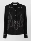 Palm Angels Flame-embroidered Shirt Crystal Embellishments In Black