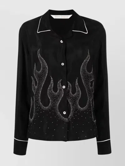 PALM ANGELS FLAME-EMBROIDERED SHIRT CRYSTAL EMBELLISHMENTS