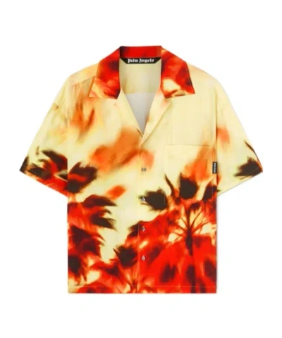 Palm Angels Abstract-print Notched-collar Shirt In Yellow