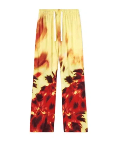 Palm Angels Flame Palm Print Wide-leg Pants In Yellow