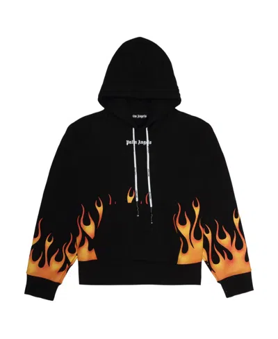 Palm Angels Flame Pattern Hooded Sweater In Black
