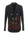 Palm Angels Flame-print Double-breasted Blazer In Black