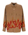 Palm Angels Flame-print Long-sleeve Shirt In Brown