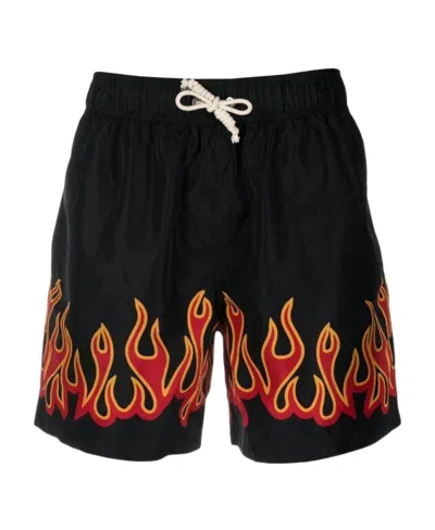Palm Angels Flame-print Swimming Trunks In Black