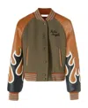 Palm Angels Flame-print Varsity Jacket In Brown