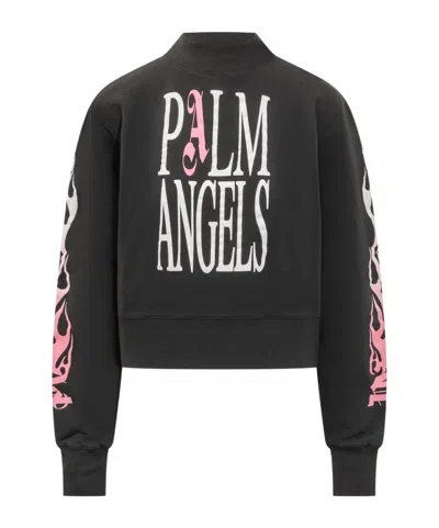 Palm Angels Flame-print Long-sleeve Sweatshirt In Black