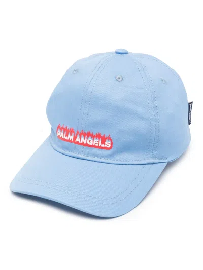 Palm Angels Kids' Flames Logo-embroidered Baseball Cap In Blue