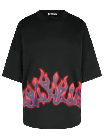 Palm Angels 'flames' Black Cotton T-shirt