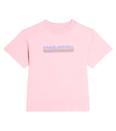 Palm Angels Kids' Flames T-shirt In Pink