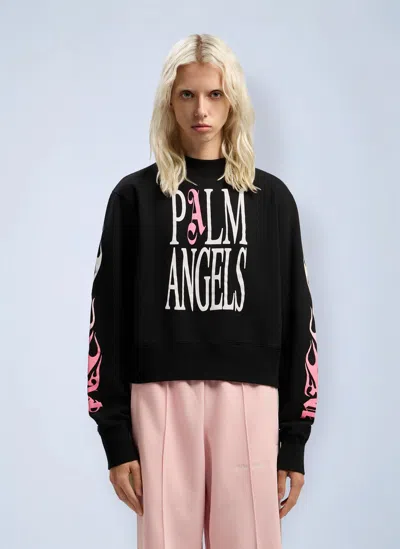 Palm Angels Flames Fitted Crew Sweatshirt In Black