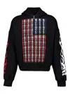Palm Angels Black Full-zip Hooded Sweatshirt With Flames Flag In Black