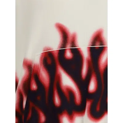 Palm Angels Graphic Flame Print Cotton Hoodie In White