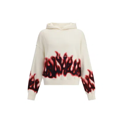 Palm Angels Graphic Flame Print Cotton Hoodie In White