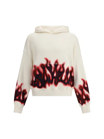 Palm Angels Graphic Flame Print Cotton Hoodie In White