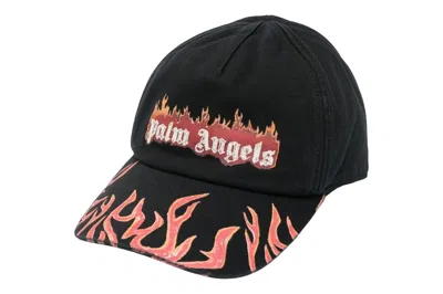 Pre-owned Palm Angels Flames Logo Baseball Cap Black/orange