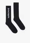 Palm Angels Ribbed Stretch Cotton Blend Socks In Black