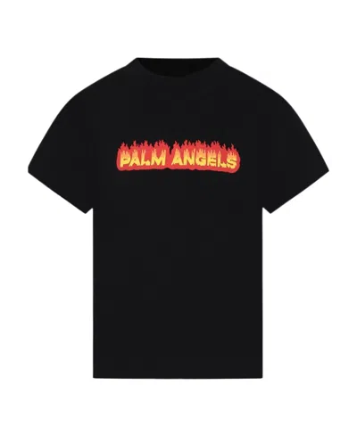 Palm Angels Flames Logo-print Cotton T-shirt In Black