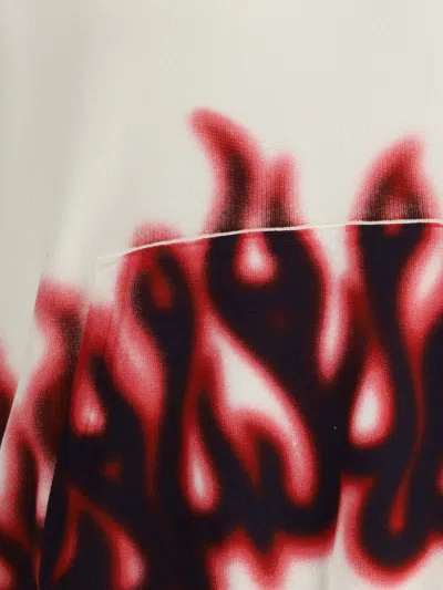 Palm Angels Graphic Flame Print Cotton Hoodie In White