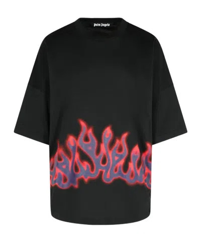 Palm Angels Flames Over T-shirt In Black