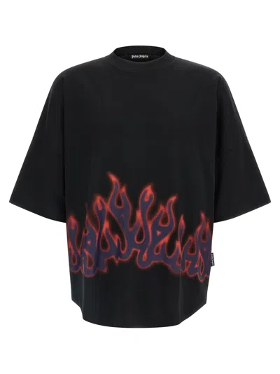 Palm Angels Flames Over T-shirt In Black