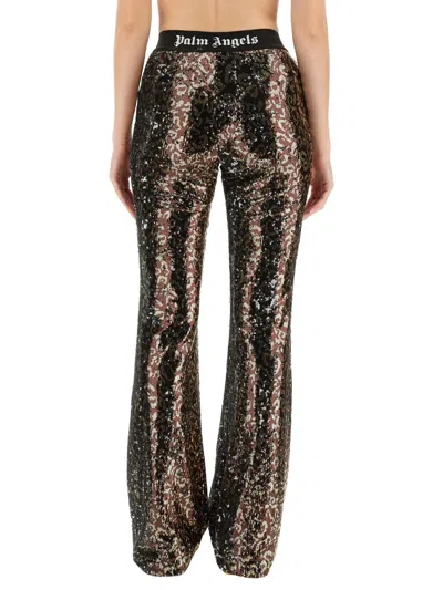 Palm Angels Flare Fit Polyester Trousers In Brown
