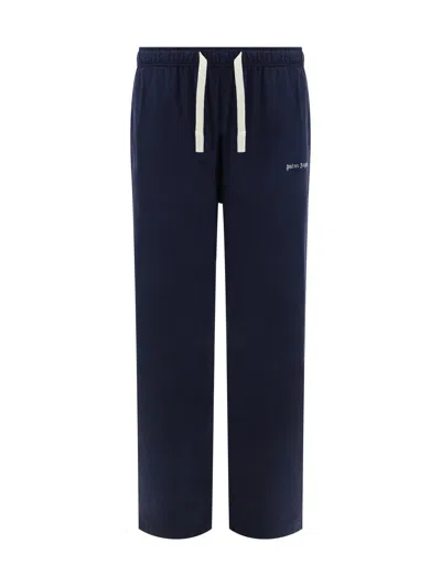 Palm Angels Flared Cotton Trousers In Blue