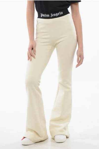 Palm Angels Flared Fit Logo Tape Sweatpants With Elastic Waistband In Neutral