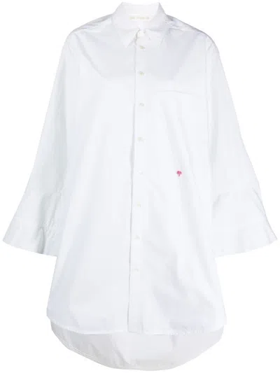 Palm Angels Flared-sleeve Shirt Dress In Weiss