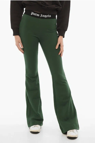 Palm Angels Flared Sweat Pants With Logoed Elastic Band In Green
