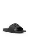 Palm Angels Rubberised Monogram Flat Slides In Black