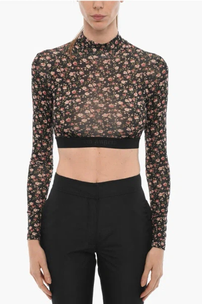 Palm Angels Floral Patterned Crop Top In Black