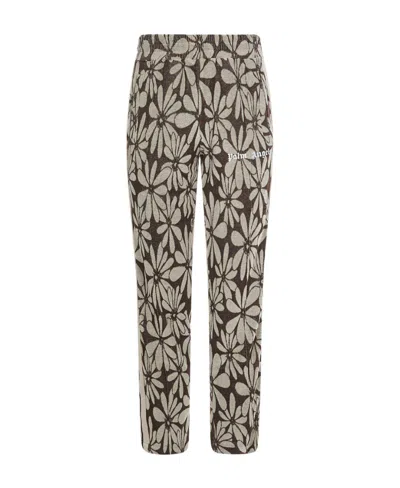 Palm Angels Floral-print Flocked-logo Track Pants In Nude