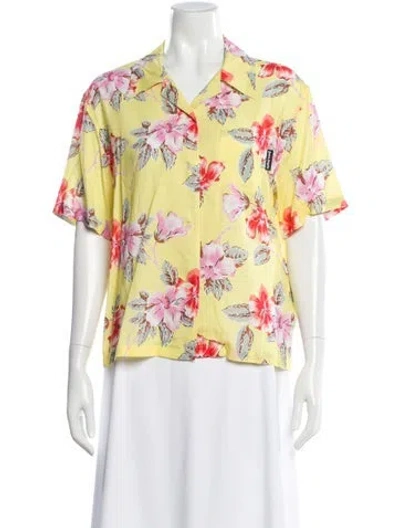 Pre-owned Palm Angels Floral Print Short Sleeve Button-up Top In Yellow