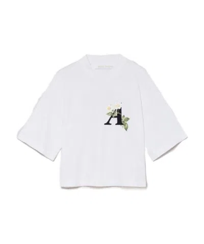 Palm Angels Floral Printed T-shirt In White