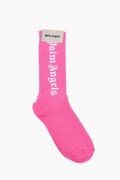 Palm Angels Fluorescent Socks With Contrast Logo In Pink