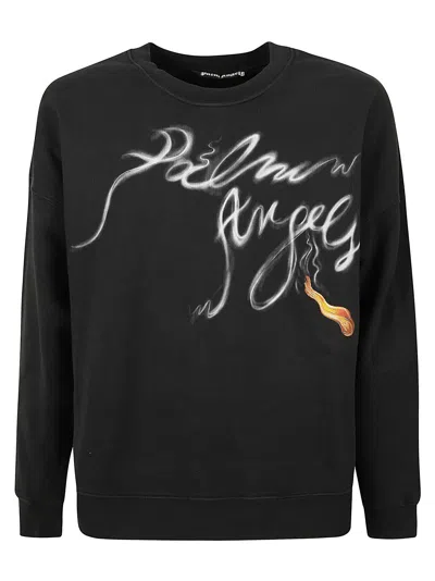 Palm Angels Foggy Pa Crewneck Sweatshirt In Black/white