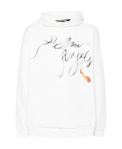 Palm Angels Foggy Pa Printed Drop Shoulder Hoodie In White