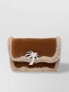 PALM ANGELS FOLD-OVER FLAP SHEARLING TRIM SUEDE CLUTCH