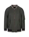 PALM ANGELS FOREST GREEN LEATHER OVERSIZED BOMBER JACKET WITH SLOGAN